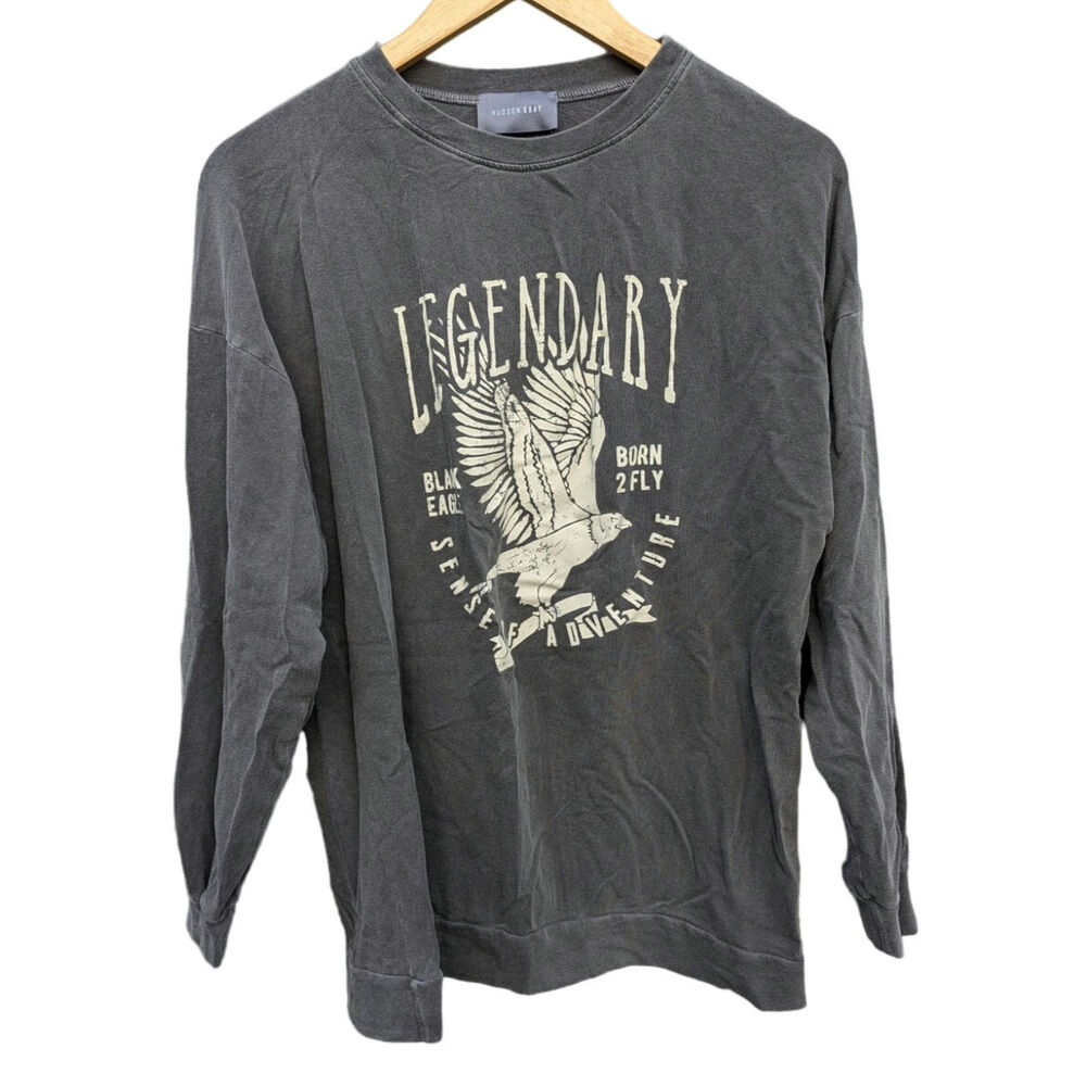 Hudson Gray Long Sleeve Men's Small T Shirt Eagle Western Biker Casual Grey